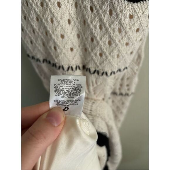 Lucky Brand SZ Large Crochet Midi Dress Ivroy and Black Bohemian Beachy Coastal - Picture 10 of 11